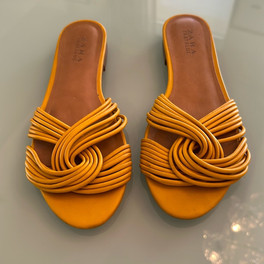 Zara yellow strap slip on sandals. Size 39